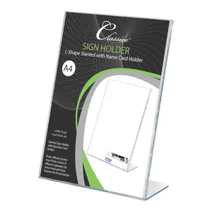 FIS Sign Holder L-Shape Slanted with Name Card Holder, A4 Size - FSNA1304