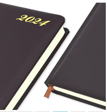 FIS French Diary 2024, Bonded Leather 1-Side Padded, Round Corner, Burgundy - FSDI29FRB24BU