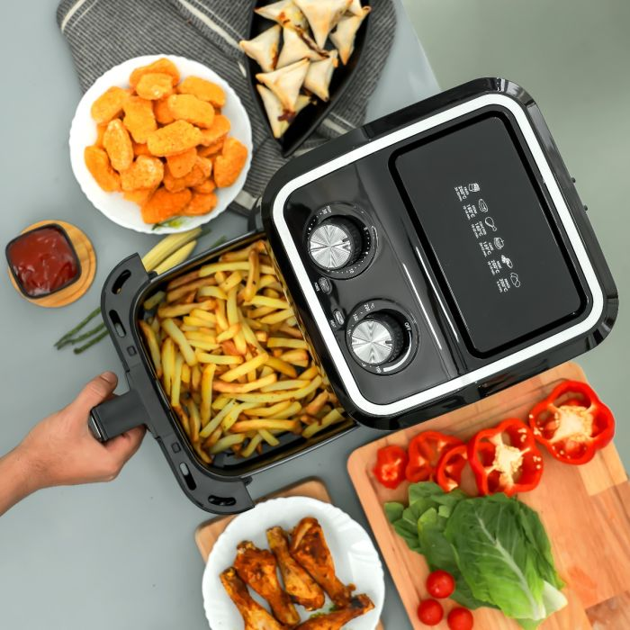 Geepas Air Fryer- GAF37528| 1600W, 5 L Capacity With A Rack| Equipped With VORTX Air Frying Technology, Oil Free Cooking| Adjustable Timer And Temperature, 1-30 Minutes Timer|