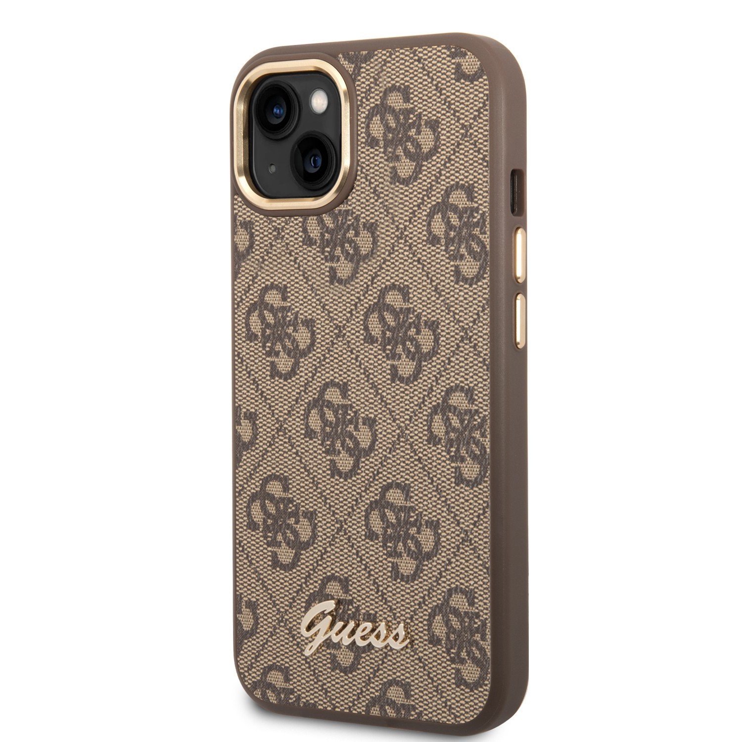 Guess PC/TPU 4G PU Case With Metal Camera Outline & Buttons For iPhone 14 Plus - Brown