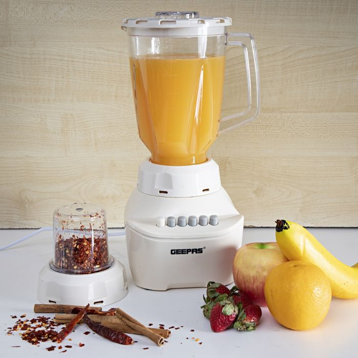 Geepas GSB5362 400W 2 In 1 Blender - Stainless Steel Blades, 4 Speed Control With Pulse | Over Heat Protection| Chopper, Coffee Grinder & Smoothie Maker