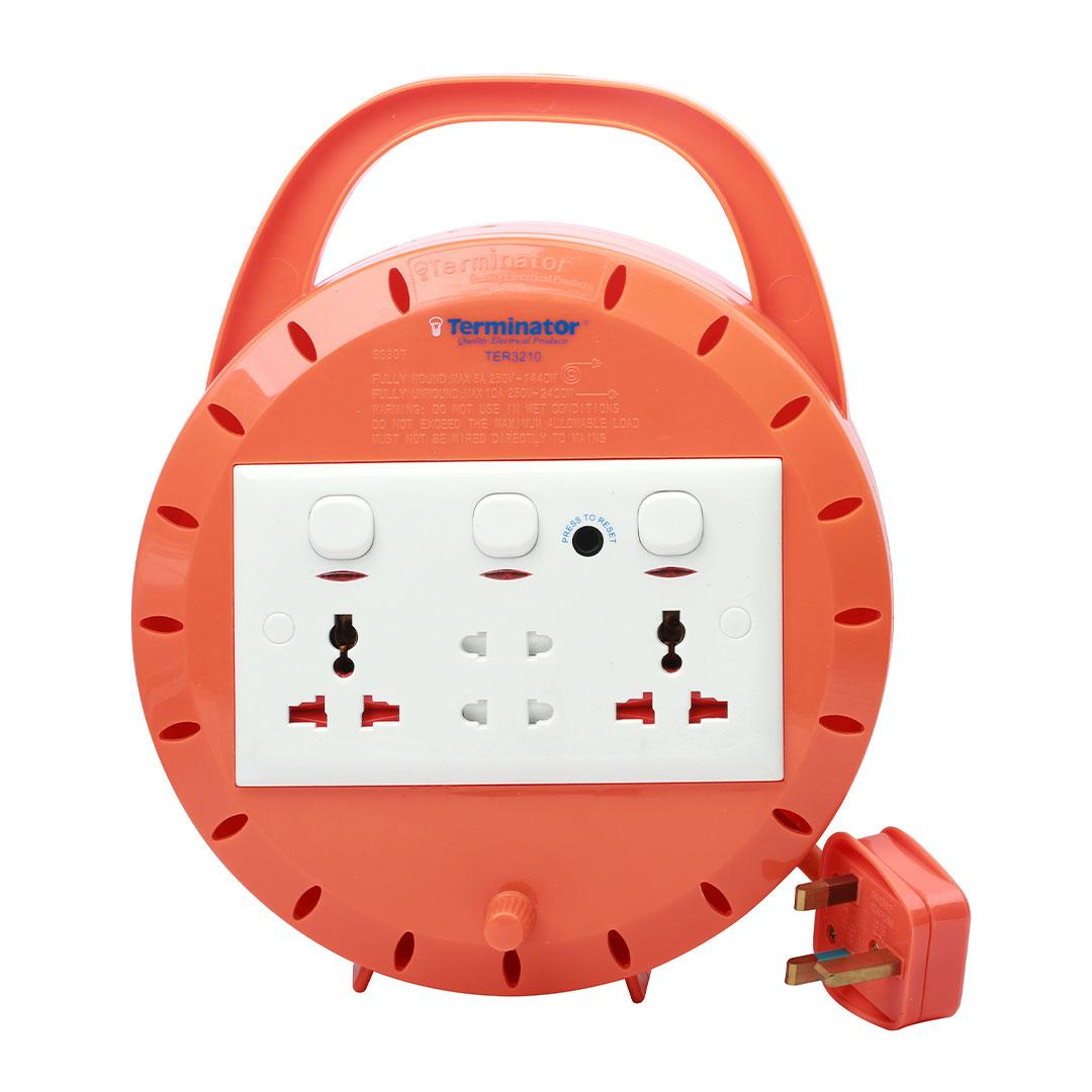 4 Way Extension Reel Orange 10M Cable