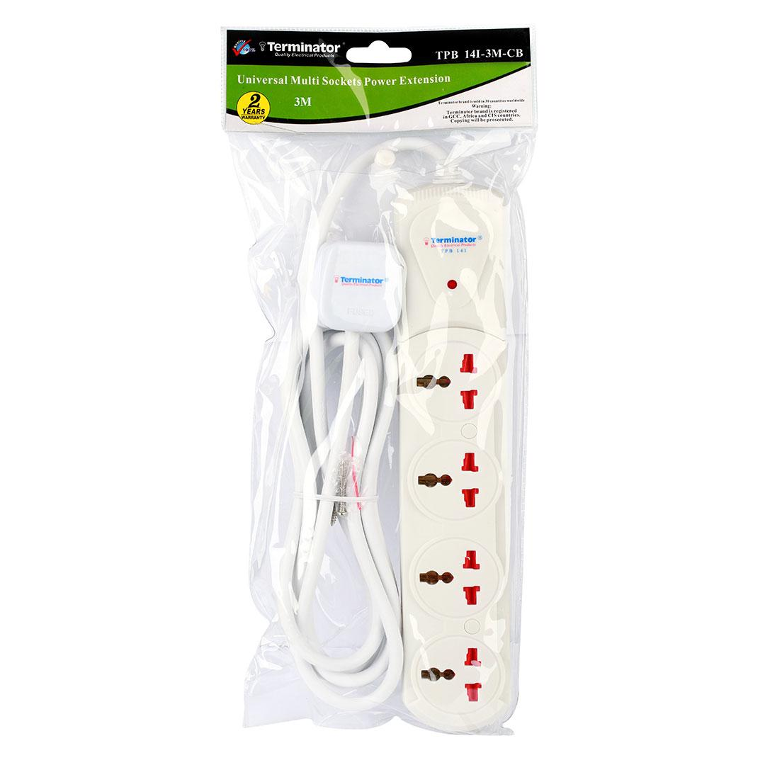 4 Way Universal Power Extension Socket With Indicator 1.00mm2 Wire Off White Body 3M Cable 13A Plug
