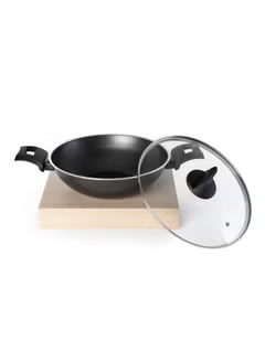 Non-Stick Kadai & Wok Pan, with Glass Lid ,and 5 Layer PTFE Non-Stick, Spray Coating ,BXSKP26BME, Black