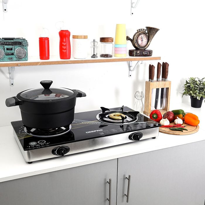 2-Burner Gas Hob - Size 70 Mm & 90 Mm - Attractive Design, 8mm Tempered Glass Worktop - Automatic Ignition, 2 Heating Zones 4.5Kw| Stainless Steel Frame | 2 Years Warranty