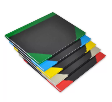 FIS Pack of 5 Hard Cover Note Book, 2Q Size A4 5mm, Black with Colored Corners, Assorted - FSNB5A42QASST