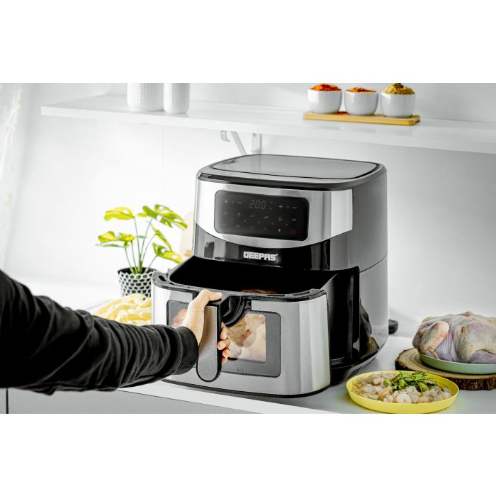 Geepas Digital Air Fryer- GAF37524UK| 9.2 L Capacity With A Rack| Equipped With VORTEX Air Frying Technology, Oil Free Cooking| LED Display With Touch Screen, 9 Preset Cooking Modes, 1-60 Minutes Time