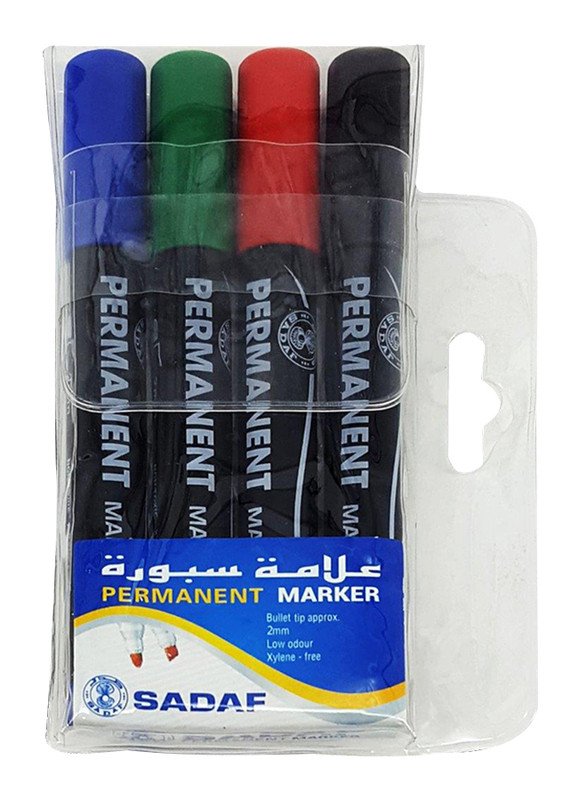 SADAF 4PCS 5MM PERMANENT MARKER BL/BK/RD/GN (CHISEL TIP)