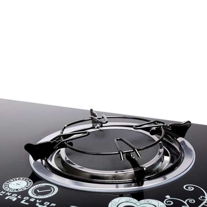 Geepas Glass Gas Stove With Infrared Burner- GK6865| 2 Infrared Burners With Enameled Pan And Wok Support| Efficient Burners, Low Gas Consumption, Stainless Steel Frame, Auto Piezo Ignition System, LP