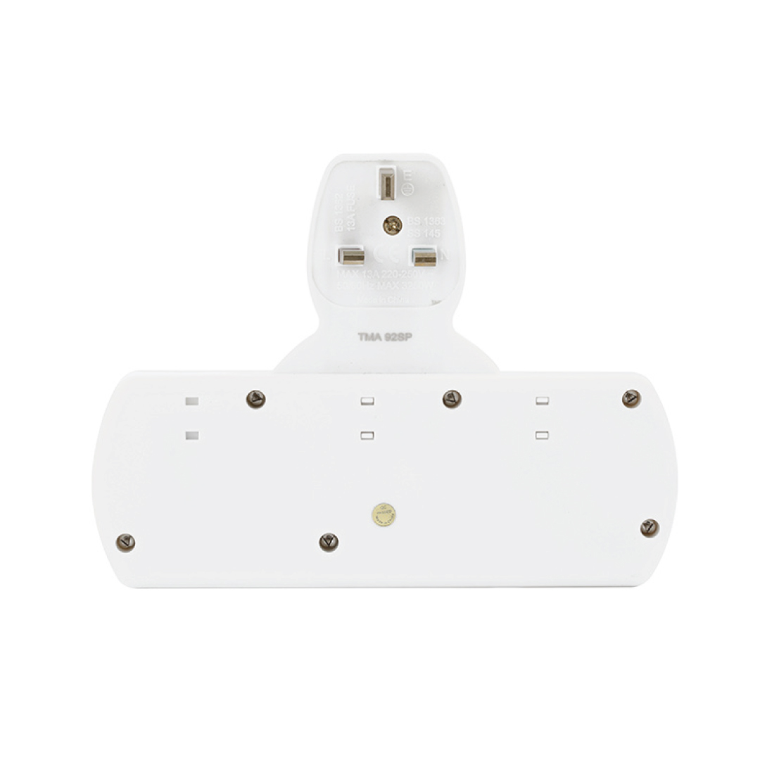 2 Way Universal T Socket With Surge Protection, Individual Switch, And Indicator