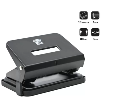 FIS 2-Holes Metal Punch 10 Sheets 1 mm, 8 cm apart hole size 6 mm, Medium Size, Black -FSPUN208BK