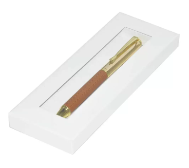 FIS Gold Pen with Italian PU Wrapper and Gift Box, Brown Colour - FSPNGPUBR
