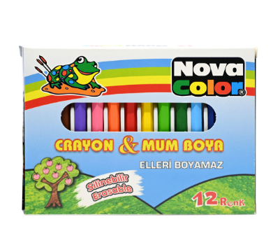 Nova Color Crayons Set Of 12 Colors (Blue,Green,Yellow,Red,Brown,Light Green,Light Blue,Purple, Orange,Black, Pink And Grey) -KRCRNC-1112