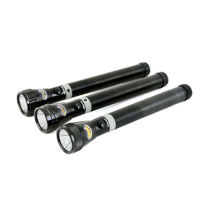 Geepas Rechargeable LED Flashlight, 3 In 1 Family Pack 253MM - Hyper Bright White 2000 Meters Range Portable Torch High Beam LED Flashlight| Water Proof Pocket Flashlight With Charger, Battery