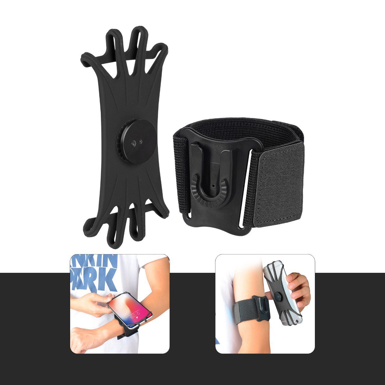 Green Detachable Sports Armband 4" - 6.8" - Black