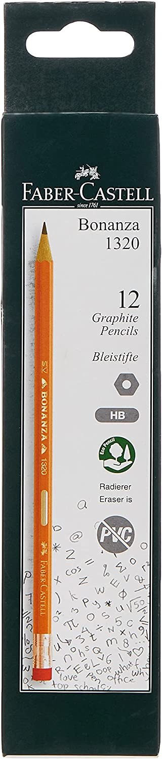 Faber-Castell 12-Piece HB Bonanza Graphite Pencil with Eraser Tip Box, Multicolour