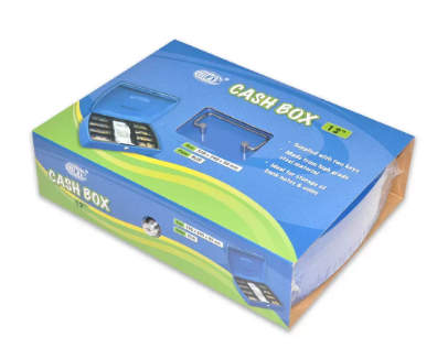 FIS Cash Box Steel Blue Color With key lock, 330 x 235 x 90 mm, 12 Inch Lock Size - FSCPTS0110BL