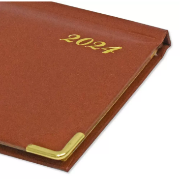 Fis 2024 Golden Slim English Diary Vinyl, 1 Side Padded Brown -FSDI52EG24BR