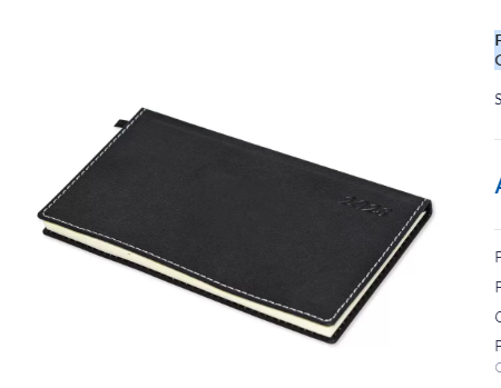 FIS 2023 Slim Diary Italian PU Round Corner (English) Sewn Cover Black - FSDI58E23BK
