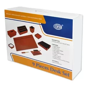 9-Piece FIS Executive Desk Set Italian PU, Cream - FSDS172CR