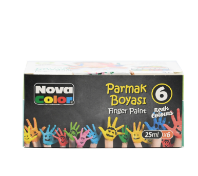 Nova Color Finger Paints 25Ml, 6 Colors (Blue,Red,Yellow,Green,Black,White) -KRPBNC-138