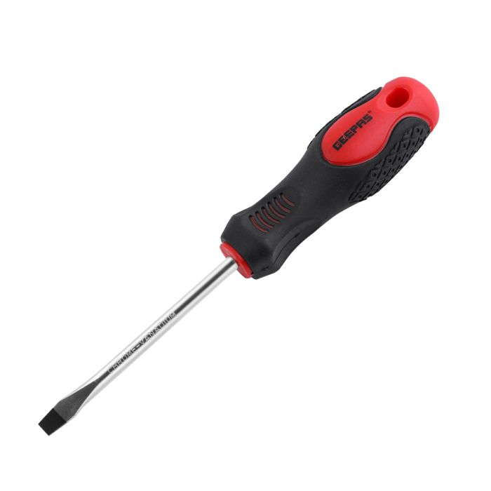 Geepas Precision Screwdriver - Slotted Screwdriver With Soft Grip Rubber Insulated Ergonomic Handle - CR-V Build, Magnetic Tip And Hanging Hole For Easy Carry - Bicolored Red/Black - (SL 6.5 X 100 MM)