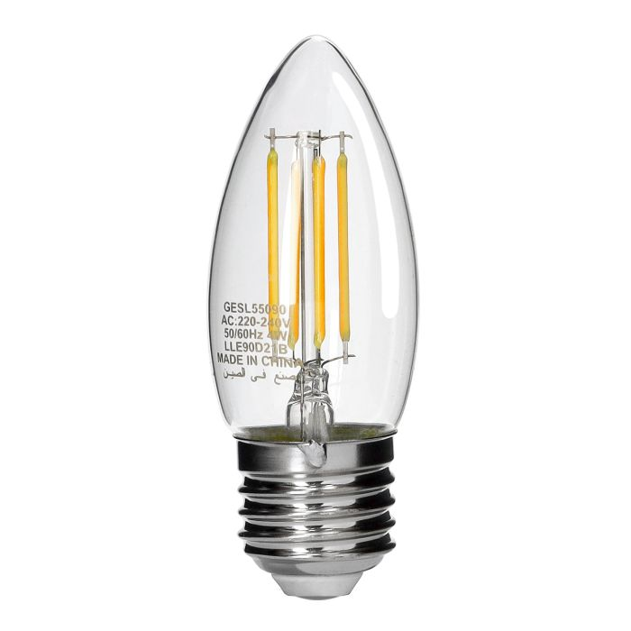 LED Filament Light, With 4W Power, GESL55090 | 15000 Hrs Lifetime | 3000k Color Temperature | 400lm Lumens | E27 Base Connector | CRI>80Ra
