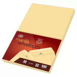 FIS Manila Envelopes Glued, Recycled, Pack of 50 Pcs. 10 x 7 Inch, 90 GSM - FSME9033GRC50