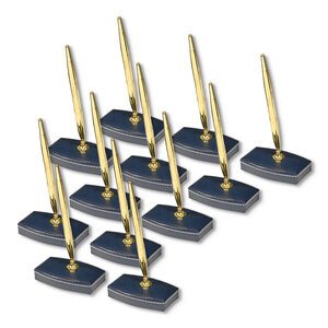 FIS Executive Conference Room Set of Bonded Leather Desk Blotter, Coaster and Pen Holder with Pen - Blue - FSDSCONFRSETBL