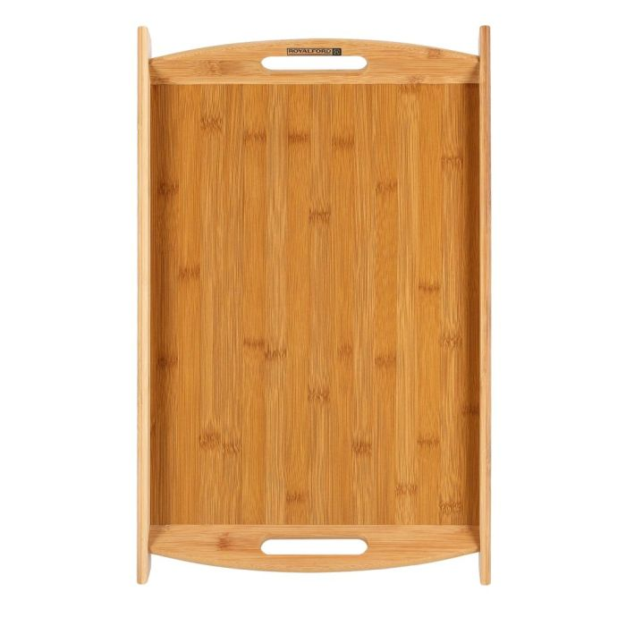 Royalford RF9681 Bamboo Tray -Serving Platters/Breakfast Tray - Lightweight, Eco-Friendly & Durable - Perfect For Bed Breakfast Tea Serving Tray - Multi-Functional Serving Tray With Handles (52.7x33x4