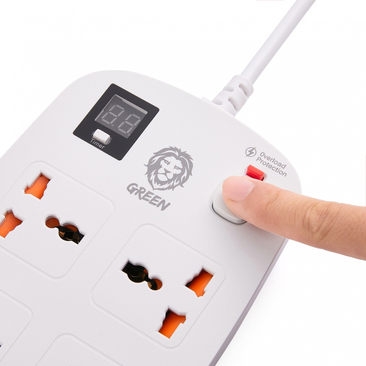 Green 4 AC 2 USB & 2 USB-C PD 40W Multiport Smart Power Socket 3500W 3M - White