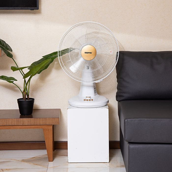 Geepas 16-Inch Table Fan | 3 Speed Settings With Oscillating/Rotating And Static Feature | Electric Portable Desktop Cooling Fan For Desk Home Or Office Use | 2 Year Warranty