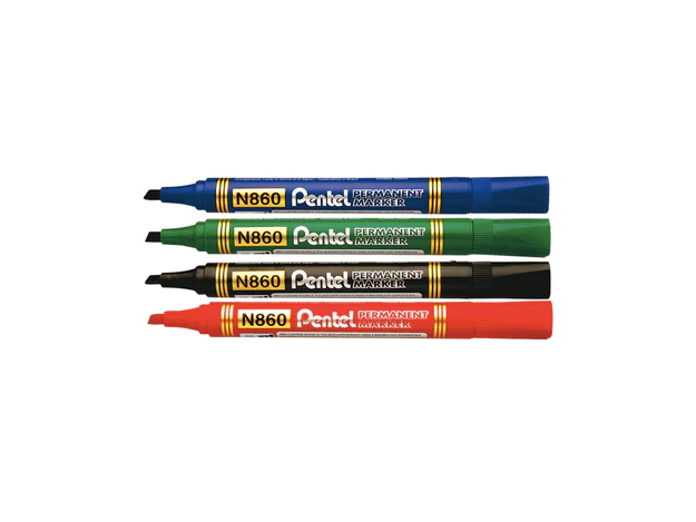 Pentel N860 Chisel Tip Permanent Marker, Assorted (Pack of 4)