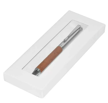 FIS Silver Pens with Embossed Italian PU Wrapper and Gift Box, Brown Colour - FSPNSPUBRD6
