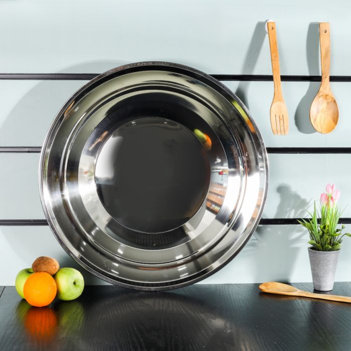 Royalford 60 CM Deep Round Serving Plate- RF11620| Premium-Quality, Light-Weight And Food-Grade Stainless Steel Plate| Elegant And Durable With A Mirror-Finish Body| Perfect For Serving Food| Silver