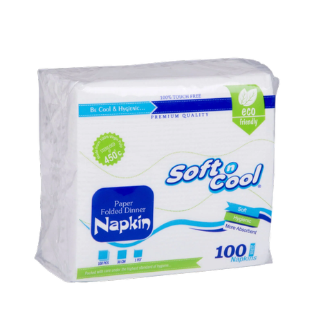Soft n Cool Paper Folded Dinner Napkin 30 Cm 1 Ply 100 Pieces X 40 Packets