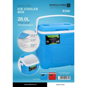 Royalford Insulated Ice Cooler Box - Plastic - Blue - 28 Liter