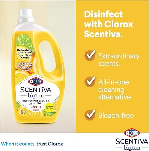 Clorox Scentiva Multipurpose Disinfectant Floor Cleaner, Madagascar Citrus Grove, Dual Pack 1.5L