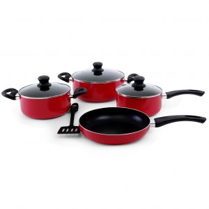 Royalford 8 Pcs Non Stick Cookware Set - Aluminium - Red