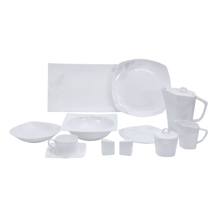 Royalford RF9786 39-Pcs Opal Ware Dinner Set - Portable Design Plates, Bowl, Pots, Cup & Saucer | Comfortable Handling | Perfect For Family Everyday Use, & Family Get- Together, Restaurant, Banquet & 
