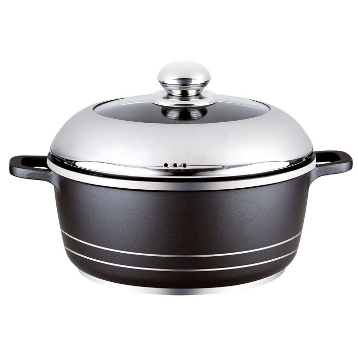 Royalford Die-Cast Aluminium 36 Cm Casserole With Glass Lid - Saucepan With Durable Non-Stick Coating - Stock Pot With Glass Lid & Heat-Resistant Handles - Cookware Casserole Pan