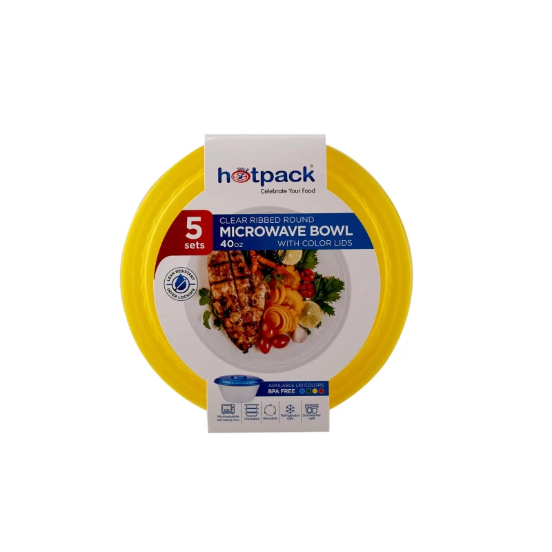 Round Ribbed Microwave Bowl With Color Lid 5 Pieces