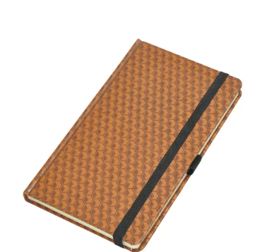 FIS Notebook With Elastic Band Italian PU Cover, Ivory Paper, Single Ruled, Brown Color, 96 Sheets, Pen Holder With Gift Box, 13 x 21 cm Size
