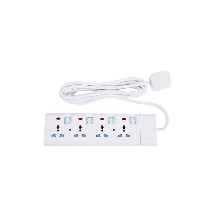 Geepas 4 Way Extension Socket 13A - Extension Lead Strip With 4 Led Indicators & 4 Power Switches | Extra Long 3m Cord With Over Current Protected | Ideal For All Electronic Devices | 2 Years Warranty