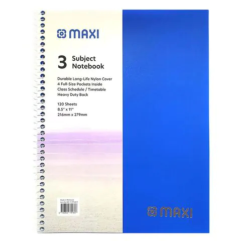 Maxi Spiral 3 Subject Notebook 120 Sheets Multicolour