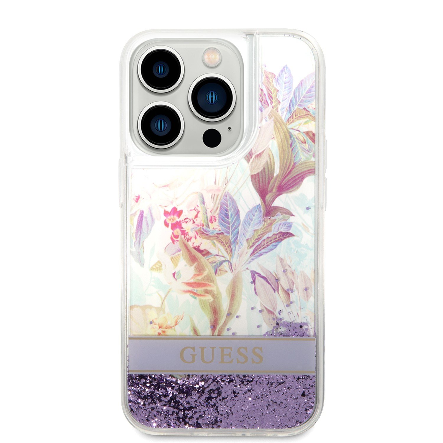 Guess Liquid Glitter Case With Flower Pattern For iPhone 14 Pro Max - Assorted colour