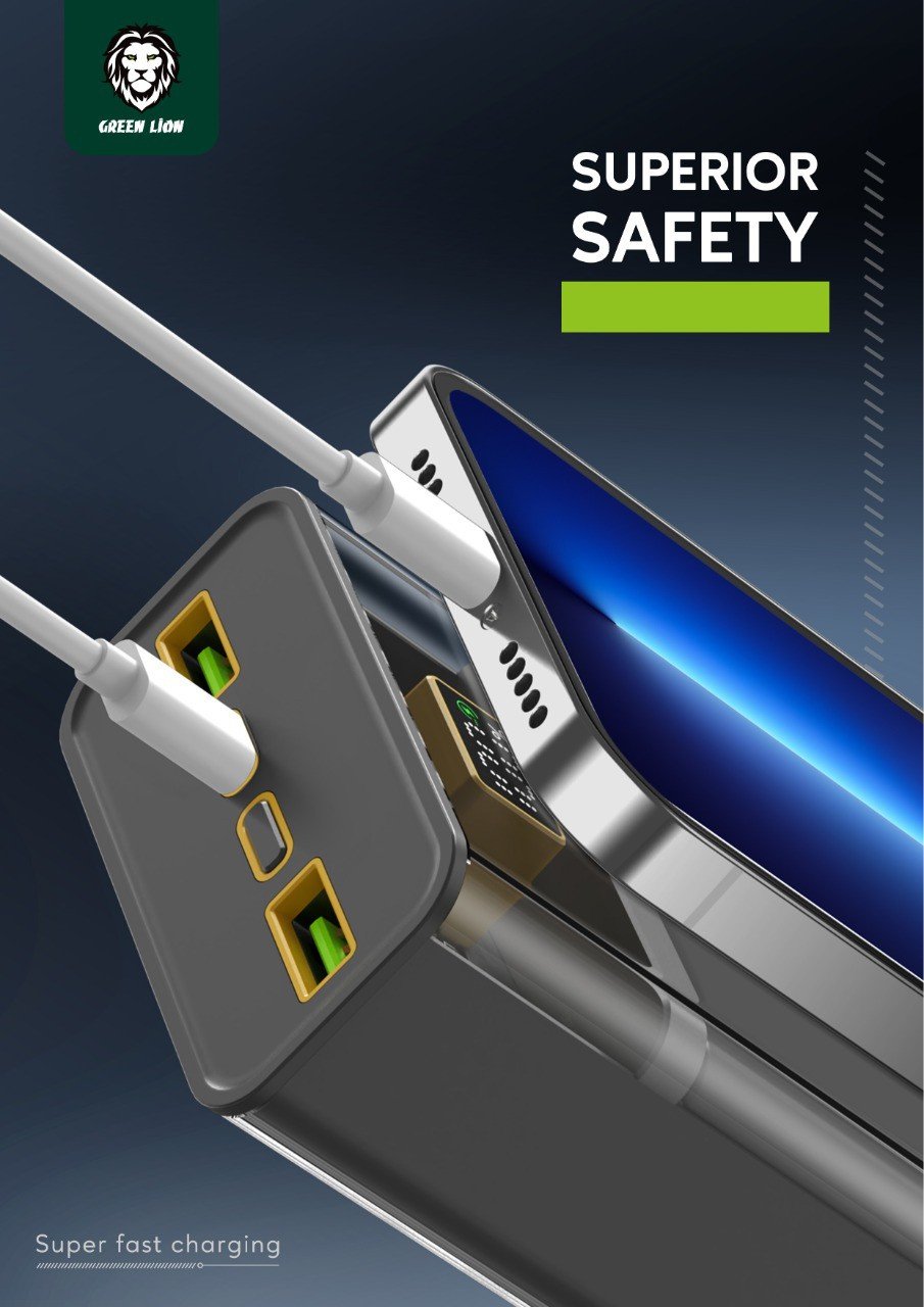 Green Super Fast Transparent Power Bank 20000mAh ( QC 22.5W + PD 20W ) - Black