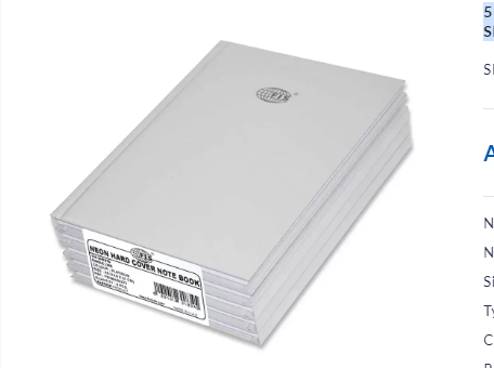 5-Piece FIS Neon Hard Cover Notebook Single Line A5, 100-Sheets, Platinum - FSNBA5N272