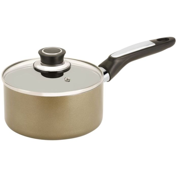 Royalford RF2962 20cm Non-Stick Enamel Aluminium Saucepan With Glass Lid - Portable Cool Touch Handle With Hanging Loop | Induction & Dishwasher Safe|Healthy Cooking | Ideal For Home Hotel & More