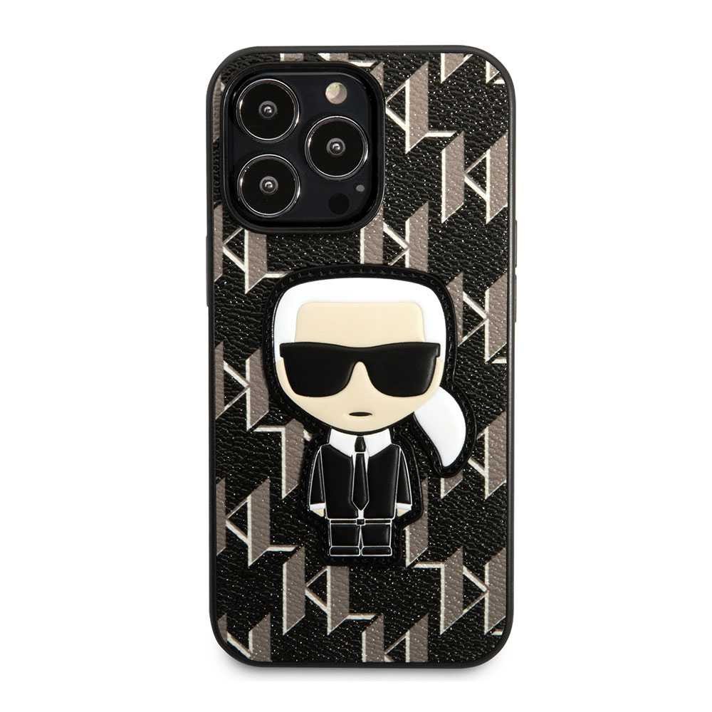 Karl Lagerfeld PU Monogram with Ikonik Stitched Patch Hard Case for iPhone 13 Pro - Black